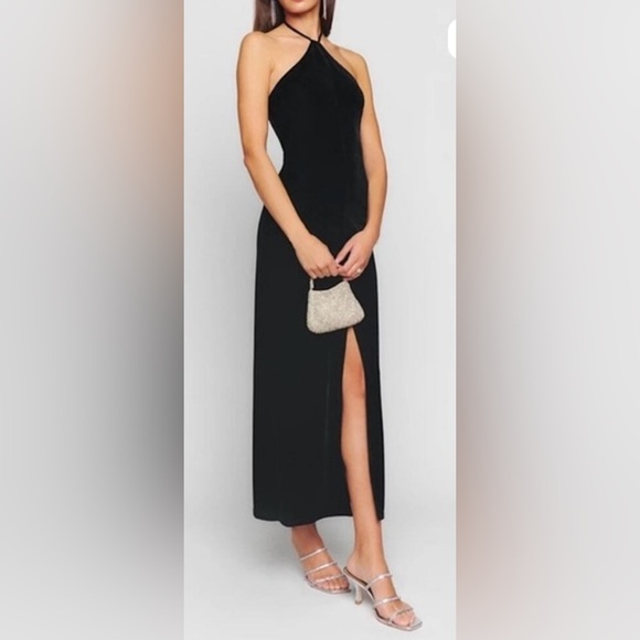 Reformation Dresses & Skirts - Reformation Black Velvet Halter Dress- Sz L